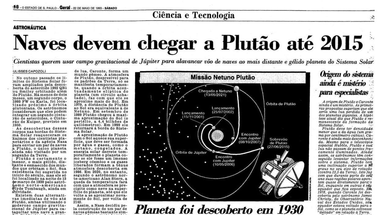 Matéria de 1993 previa corretamente a data de chegada a Plutão