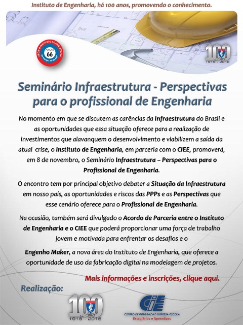 Seminário Infraestrutura – Perspectivas para o profissional de Engenharia – TRANSMISSÃO AO VIVO