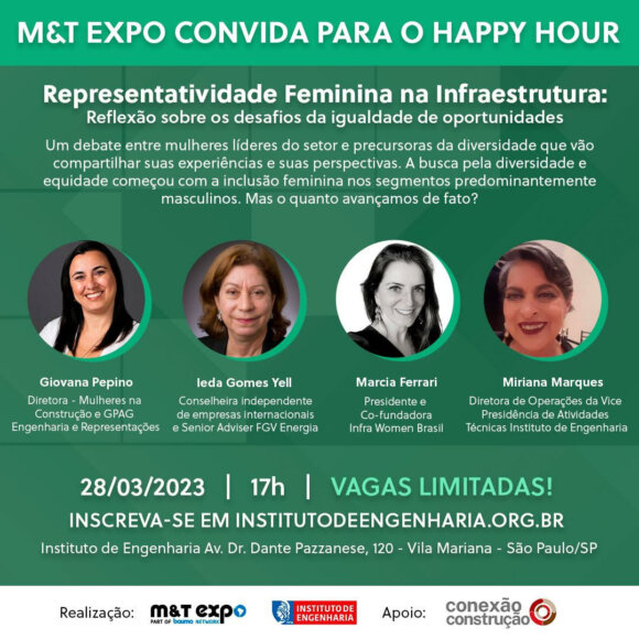 PALESTRA: Representatividade feminina na Infraestrutura: Reflexão sobre os desafios da igualdade de oportunidades - 28 de março - 17h