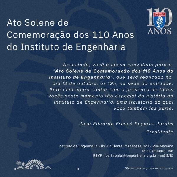 Convite Comemoração 110 Anos do Instituto de Engenharia